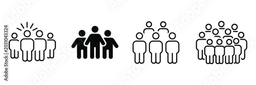 Cuadro en lienzo Audience and Community icon collection, Crowd silhouettes and Group People symbols in clean vector style for social interaction and population design