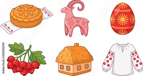 Photos Traditional Slavic Cultural Elements and Symbols Icon Set Featuring Pysanka East