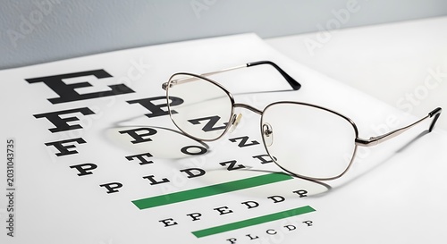 Eyeglasses on an eye examination chart, embodying the concept of vision health and the critical importance of regular optical check-ups to ensure clear sight and well-being