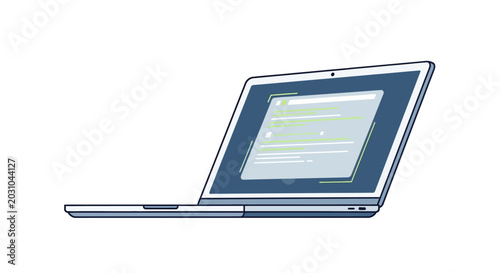 A laptop is open on a plain background displaying a document on its screen.