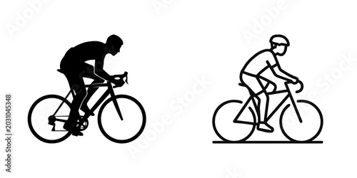 Cyclist silhouette and line art icon isolated on transparent background