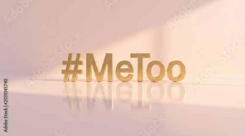 MeToo movement concept with golden hashtag symbol on soft pink background.