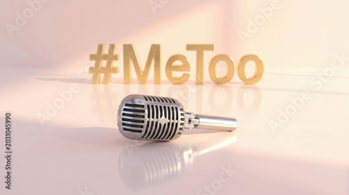 Vintage microphone with MeToo hashtag on pastel background.