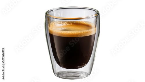 Foto Double-walled glass cup filled with dark espresso coffee, isolated on transparen