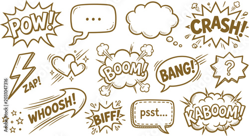 Bild auf Leinwand Comic book speech bubbles collection hand drawn sound effects and dialogue boxes