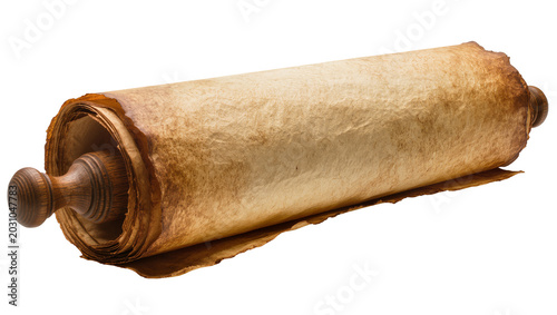 Tableau sur toile Antique parchment scroll with wooden handles, isolated on transparent background