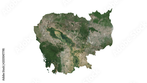 Fotografie High Detailed CAMBODIA Map PNG, Geographic Relief and Terrain Illustration of CA