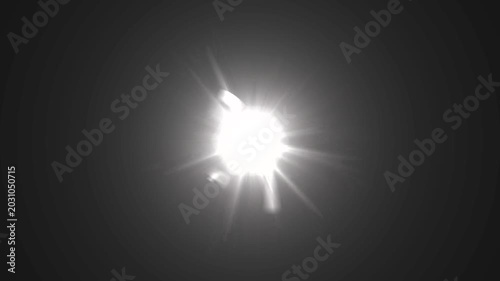 optical light ray loop animation on black screen. Sun rays view, sun spotlight glowing burst concept. optical light beams on black background. 