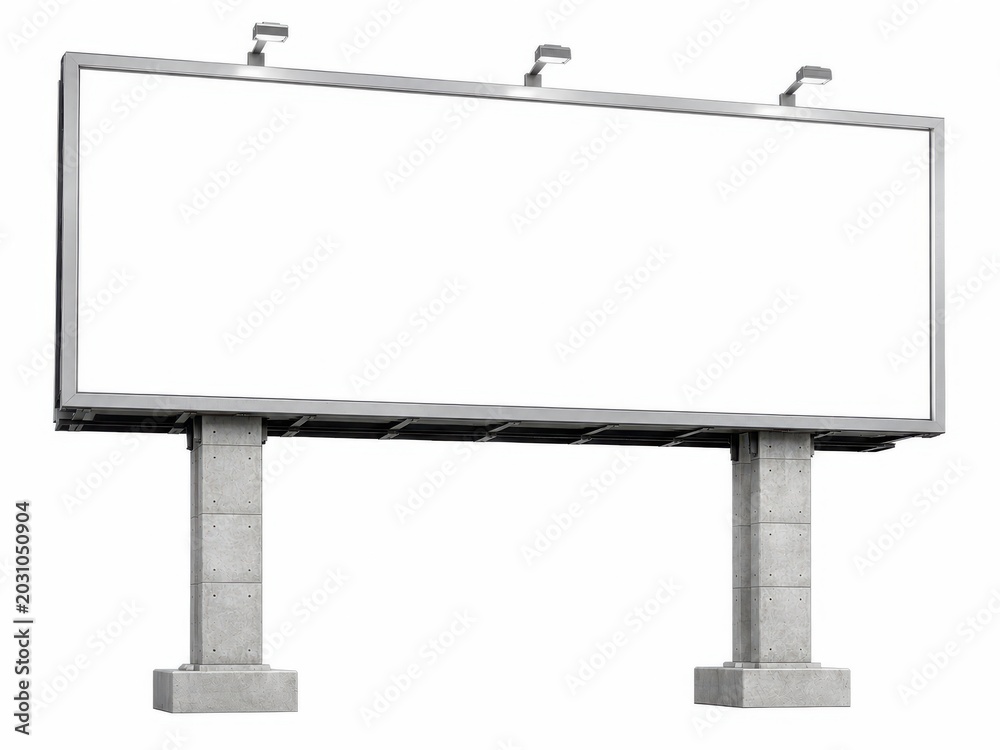 Obraz premium isolated blank outdoor billboard with spotlights on white background, perfect for advertisement or promotion.