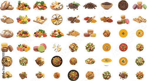 Bild auf Leinwand Large variety grid collection of assorted food items including artisan bread fre
