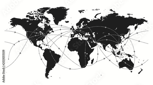 Bild auf Leinwand Black and white world map connections.