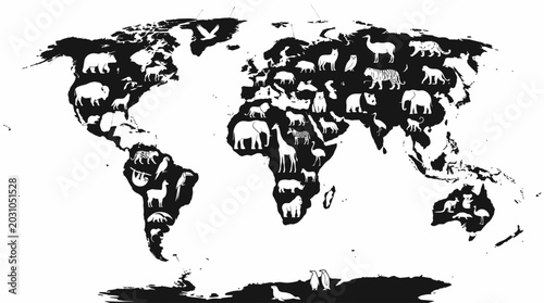 Obraz na plátne Black and white world map illustration.