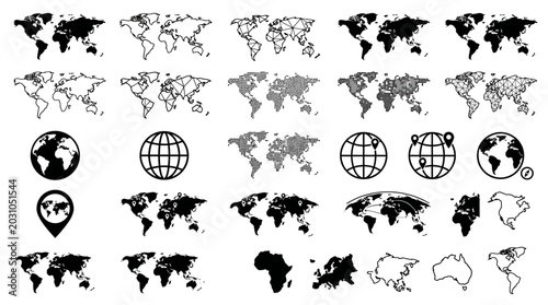 Foto Black and white world map icons.