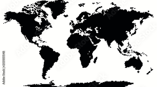 Foto Black Silhouette of World Map Outline.