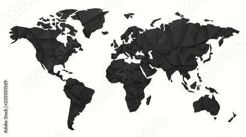 Fotografía Black Silhouette World Map Continents.