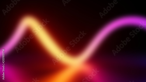 Blurred wavy lines of light in pink and yellow with dark background, blur effect
