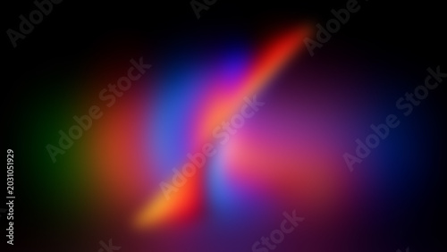 Abstract swirl of light and color on black background with the light effect