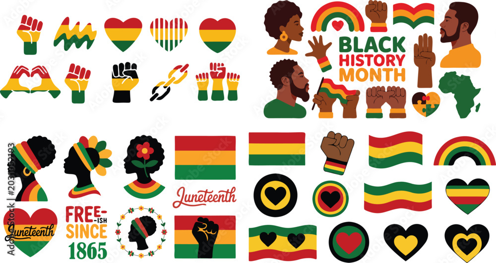 Fototapeta premium Juneteenth And Black History Month Icons Vector Collection
