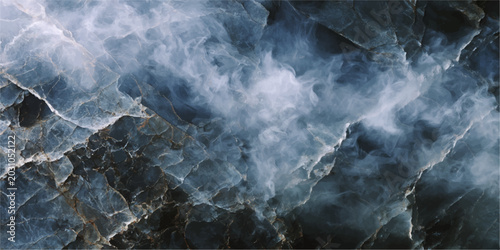 Tableau sur toile A dark mountain storm brings churning clouds and thick mist over the crashing wa