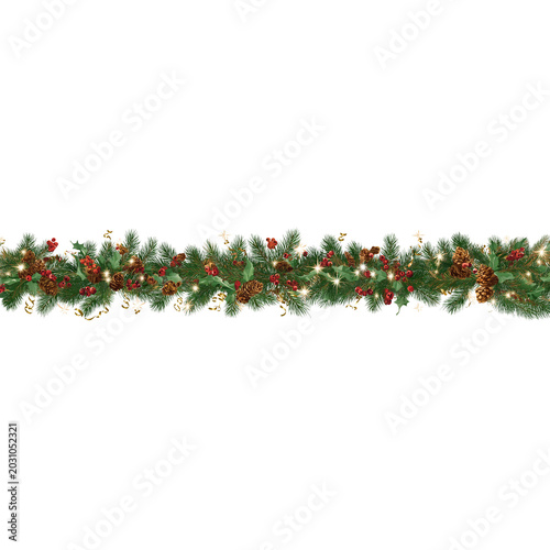 Christmas Garland with Pine Cones and Berries graphic isolated on a transparent background