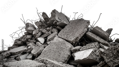 Foto Pile of broken concrete debris with exposed rebar, isolated on transparent backg