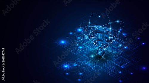 Tableau sur toile Futuristic Wi-Fi icon with a circuit  board