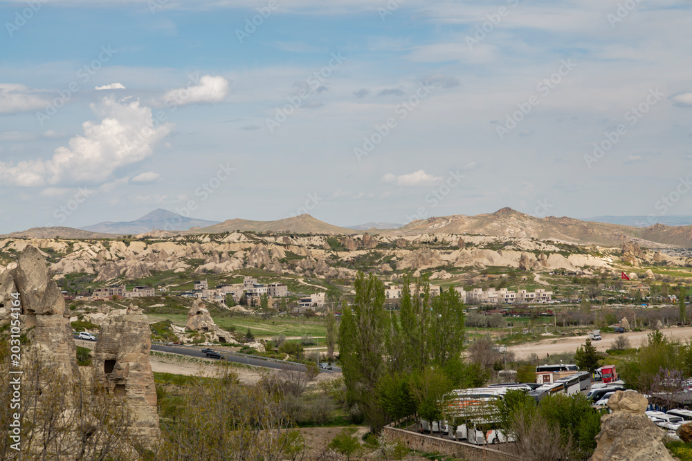 Obraz premium Panorama of a city in the mountains. Tourist Cappadocia.