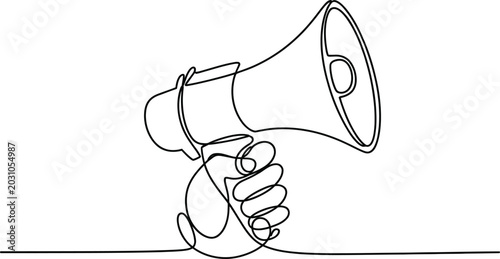 Tableau sur toile Hand holding a megaphone one line continuous drawing line art single line body p