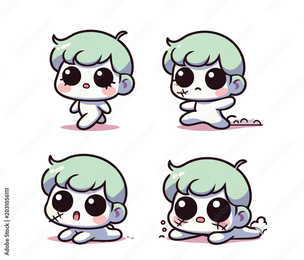 Fototapeta premium Cute Chibi Zombie Characters in Four Poses.
