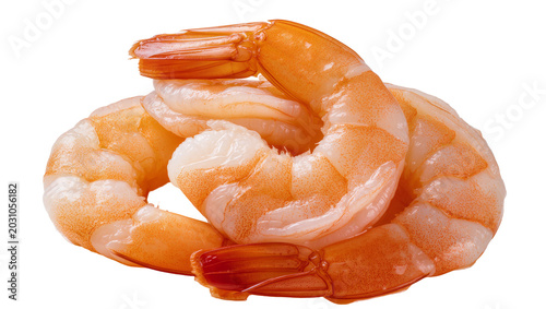 Принти на полотні Cooked pink shrimp pile peeled and deveined, isolated on transparent background