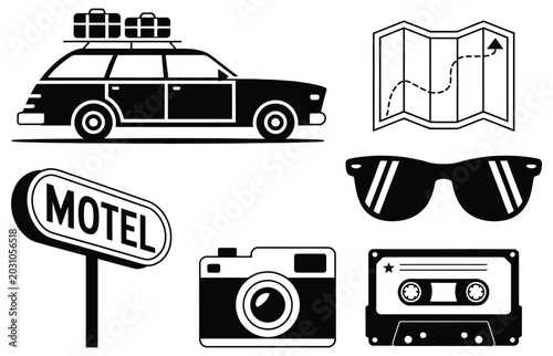 Road trip and travel adventure icon collection