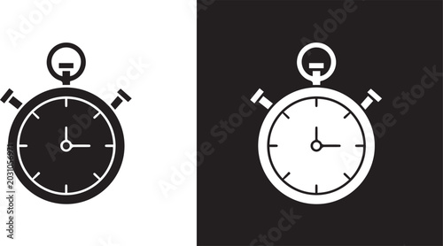Stop watch icon in black and white  color. Vector icons on white, black background