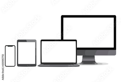 Responsive Device Mockup Smartphone Tablet Laptop Computer Vector Illustration Isolated on White Background