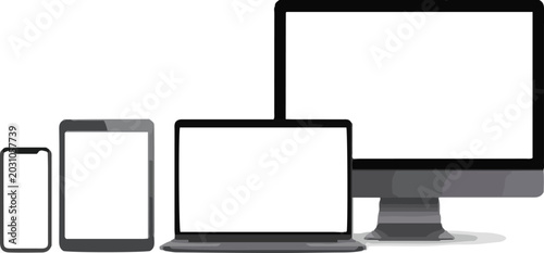 Responsive Device Mockup Smartphone Tablet Laptop Computer Vector Illustration Isolated on White Background