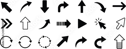 Arrow Icons Set Vector Collection – Modern Directional Arrows, Navigation Symbols, UI Interface Elements, Circular Reload Signs
