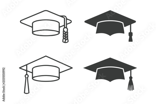Graduation Cap Education University Academic Mortarboard Vector Icon Collection Isolated on White Background