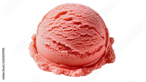 Fotografi Pink strawberry ice cream scoop with textured surface, isolated on transparent b