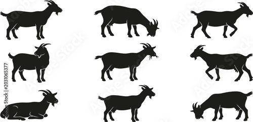 Bild auf Leinwand Goat Silhouette Graphic Vector Icon Collection Set with Various Farm Animal Pose