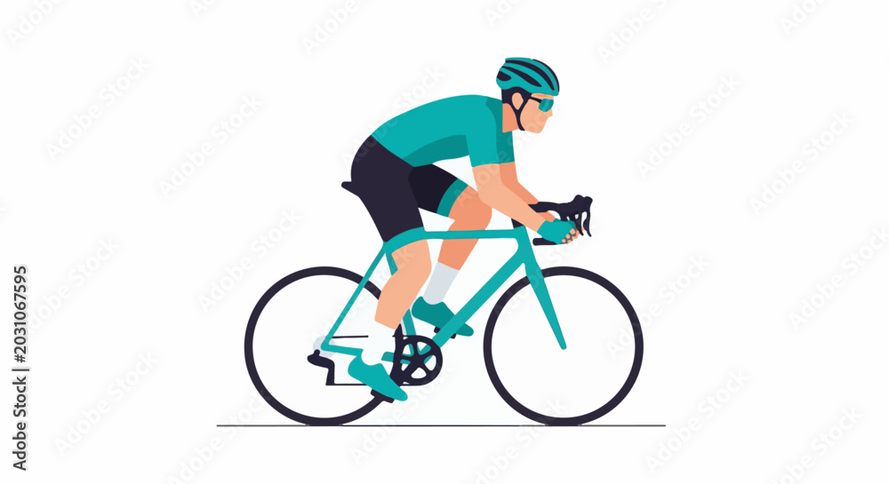 Obraz premium Cyclist in racing gear speeds along on a turquoise bicycle