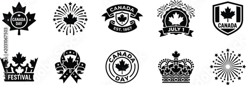 Fotografía Set of black and white Canada Day theme vector icon designs