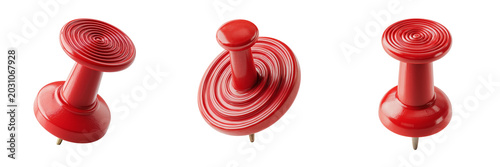 Set of Single red plastic thumbtack standing upright transparent png background. Ai generated