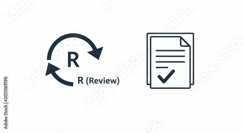 Circular arrows denote review, paired with a document checklist icon