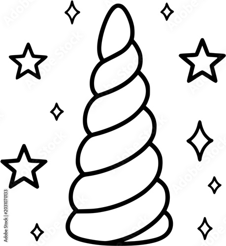 Magical unicorn horn with stars coloring page
