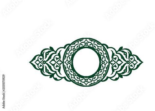 Fotografie Vintage ornamental frame vector, dark green damask border with floral motifs, el