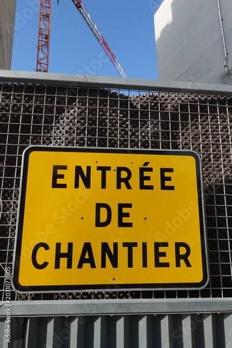 Obraz na płótnie Panneau jaune entrée de chantier
