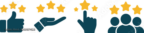 Foto Star rating and review icon set with positive feedback client satisfaction quali