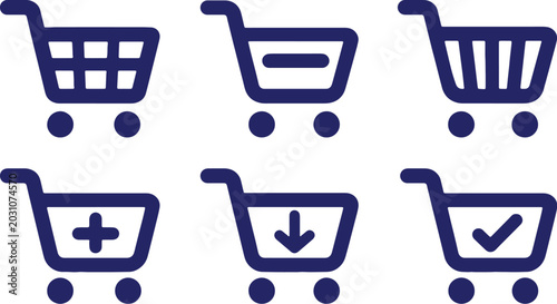 Bild auf Leinwand E-commerce Shopping Cart Icons with Functional Symbols