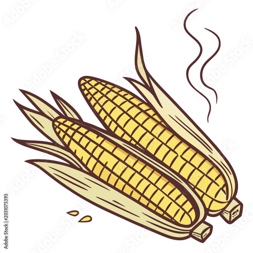 Fresh grilled corn on the cob isolated on white background vector illustration