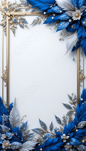  frame with royal blue and silver feathers