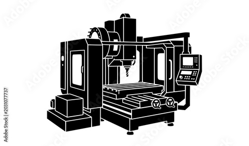 Photos CNC Machine Silhouette Vector with Industrial Milling Spindle and Worktable Desi